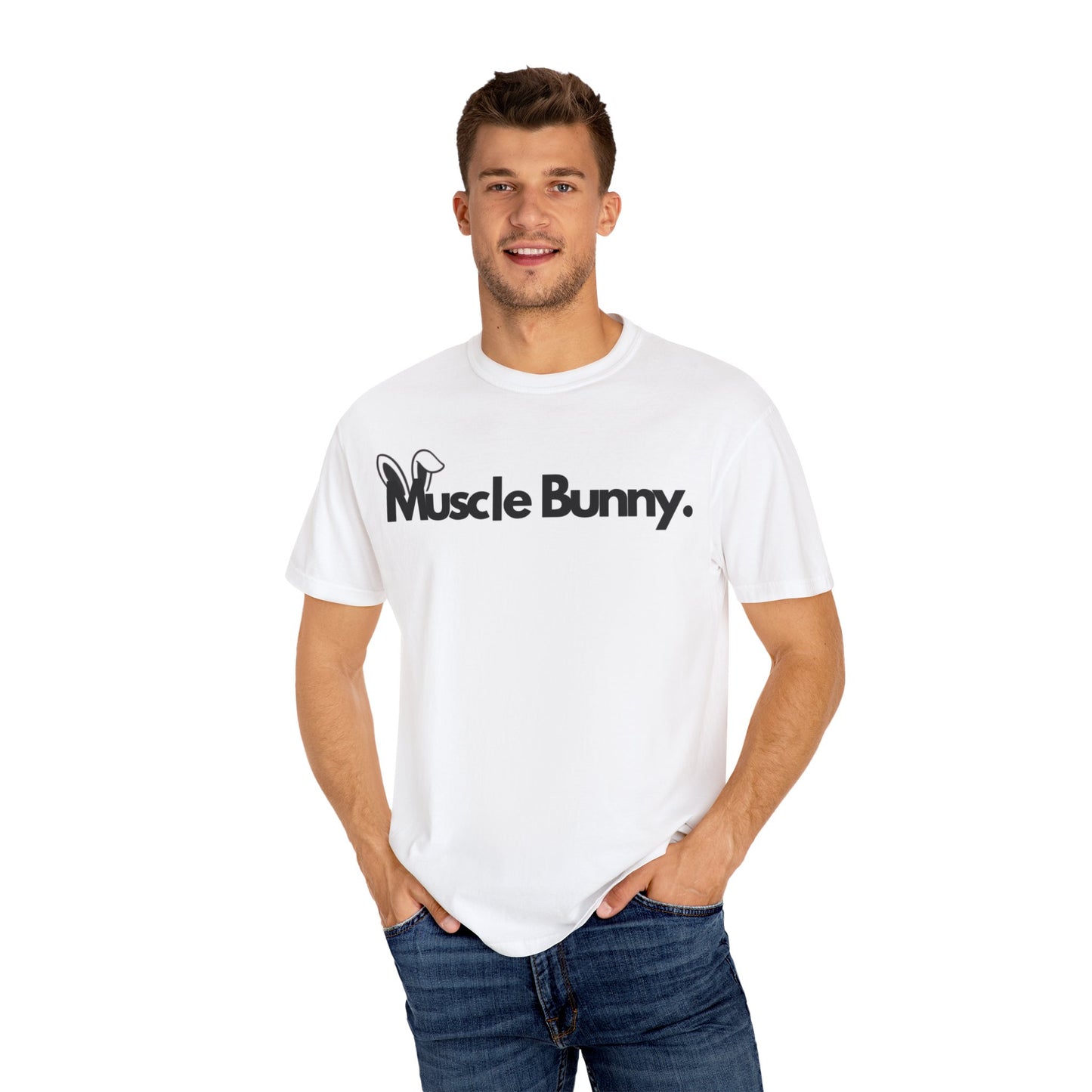 “Muscle Bunny. Men’s Midweight Cotton Tee - Casual Graphic T-Shirt